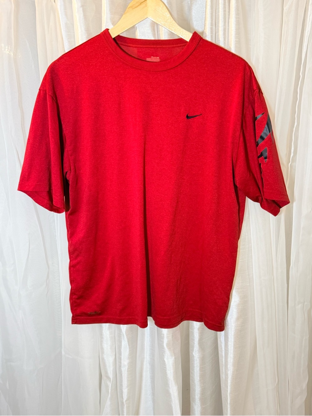 Nike Men’s Red Short-Sleeve Athletic Tee with Black Swoosh